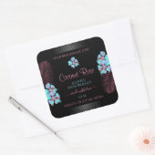 フローラブラック製品ラベルティール（緑がかった色）とピンクの花 スクエアシール (封筒)