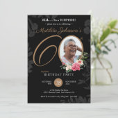 フローラブラック金ゴールドサプライズ60誕生日 招待状 (スタンド正面)