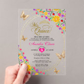 フローラブラック金ゴールドティアラバタフライミキンセアニラ アクリル招待状 (インサイチュ (ポータブル))