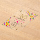 フローラブラック金ゴールドティアラバタフライミキンセアニラ アクリル招待状 (レイダウン)