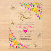 フローラブラック金ゴールドティアラバタフライミキンセアニラ アクリル招待状 (正面)