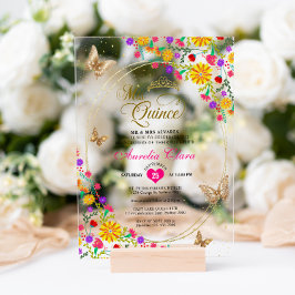 フローラブラック金ゴールドティアラバタフライミキンセアニラ アクリル招待状