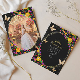 フローラブラック金ゴールドバタフライキンセアニラ写真 サンキューカード