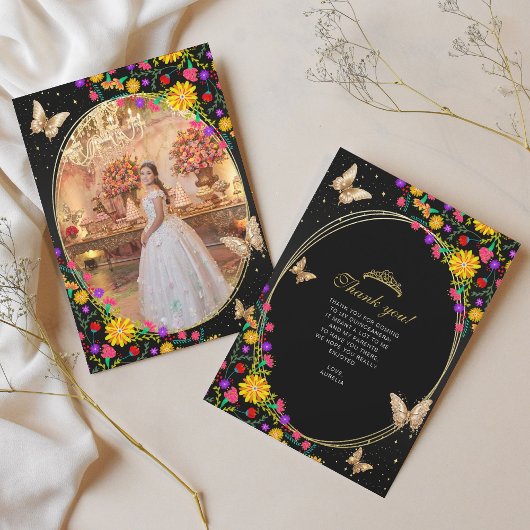 フローラブラック金ゴールドバタフライキンセアニラ写真 サンキューカード