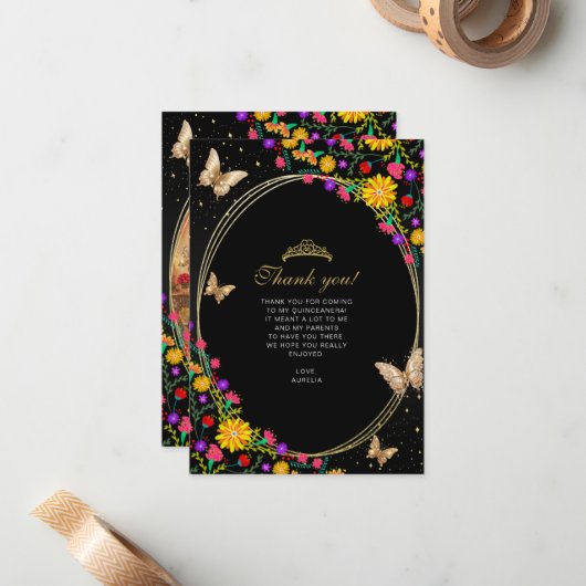 フローラブラック金ゴールドバタフライキンセアニラ写真 ノートカード (正面/裏面インサイチュ)