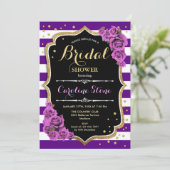 フローラブラック金ゴールドパープルストライプブライダルシャワー 招待状 (スタンド正面)