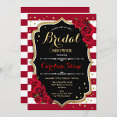 フローラブラック金ゴールドレッドストライプブライダルシャワー 招待状 (正面/裏面)