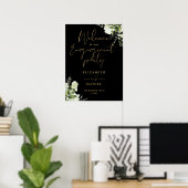 フローラブラック金ゴールド婚約パーティウェルカムサイン ポスター (ホームオフィス)