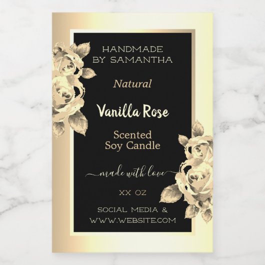 フローラブラック金ゴールド製品ラベルキャンドル美しい&商品 フードラベル (シングルラベル)