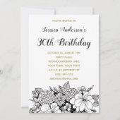 フローラブラック金ゴールド30歳の誕生日招待状 招待状 (正面)