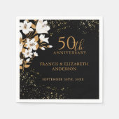 フローラブラック金ゴールド50結婚周年 スタンダードカクテルナプキン (正面)