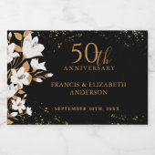 フローラブラック金ゴールド50結婚周年 スパークリングワインラベル (シングルラベル)