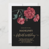 フローラブラック金ゴールド50th誕生日パーティー 招待状 (正面)