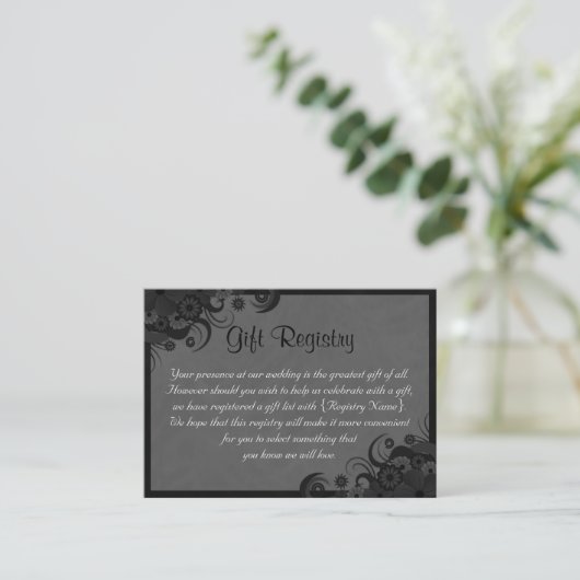 フローラブラック&グレ結婚イのギフト登録簿 エンクロージャーカード (スタンド正面)