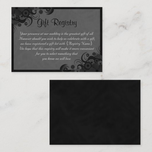 フローラブラック&グレ結婚イのギフト登録簿 エンクロージャーカード (正面/裏面)