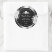 フローラブラック&シルバー製品ラベル白バラ ラウンドシール (バッグ)