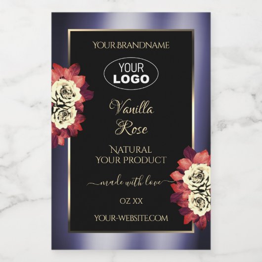 フローラブラック・ブルー製品ラベル咲きバラロゴ フードラベル (シングルラベル)