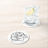 フローラブラック&ホワイトローズフラワーウェディングパーティー ラウンドペーパーコースター (インサイチュ)