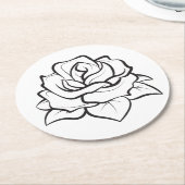 フローラブラック&ホワイトローズフラワーウェディングパーティー ラウンドペーパーコースター (アングル)