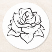 フローラブラック&ホワイトローズフラワーウェディングパーティー ラウンドペーパーコースター (正面)