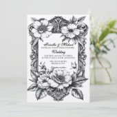 フローラブラック&ホワイトヴィンテージデコ結婚ア 招待状 (スタンド正面)