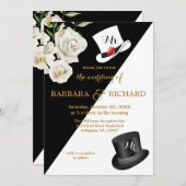 フローラブラック&ホワイト結婚ズ 招待状 (正面/裏面)