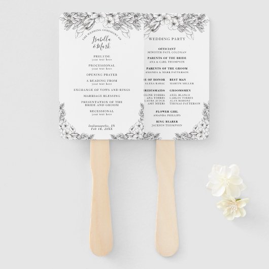 フローラブラック&ホワイト結婚式 プログラムハンドファン ハンドファン (正面&裏面)