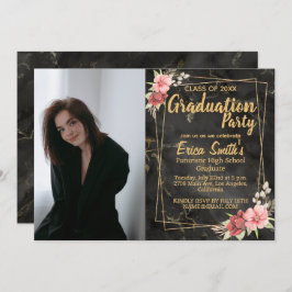 フローラブラック&金ゴールドフォト卒業パーティー 招待状