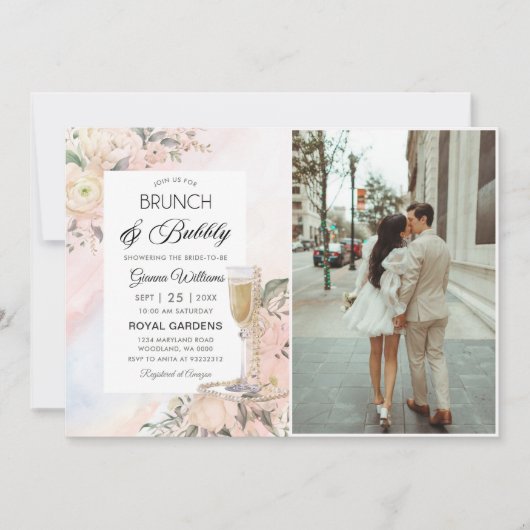 フローラブランチと泡立ちブライダルシャワー写真 招待状 (正面)