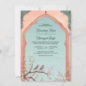 フローラブランチアーチロマンチックバードインディアン結婚ズ 招待状 (正面)