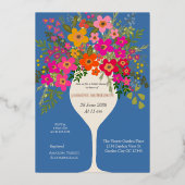 フローラブランチワイングラスブライダルシャワー 箔招待状 (正面)