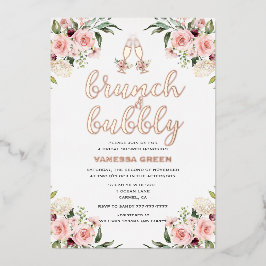 フローラブランチ&バブリーブライダルシャワーバラ金ゴールド 箔招待状