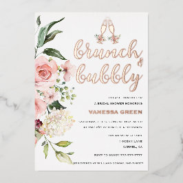 フローラブランチ&バブリーブライダルシャワーバラ金ゴールド 箔招待状