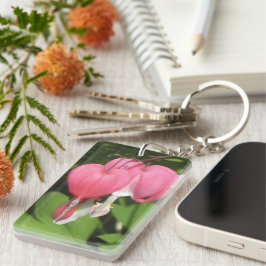 フローラブリードハートアクリル長方形キーリング キーホルダー