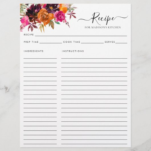 フローラブルガンディテラコッタパープルキッチンレシピ (正面)