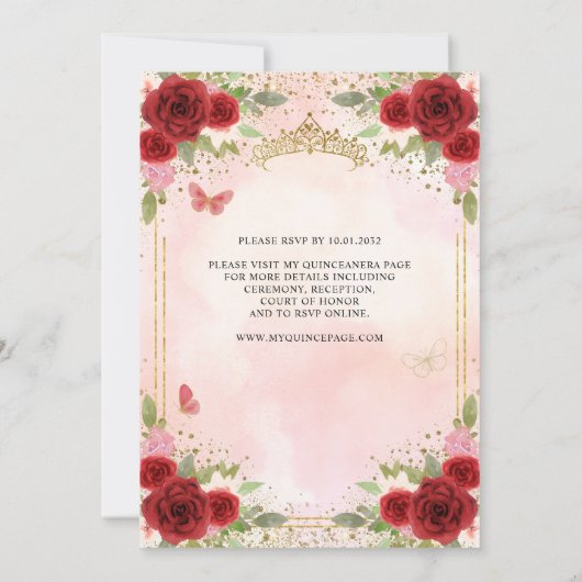 フローラブルガンディピンク金ゴールドクラウンキンセアニラ 招待状 (裏面)