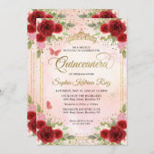 フローラブルガンディピンク金ゴールドクラウンキンセアニラ 招待状 (正面/裏面)