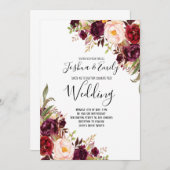 フローラブルガンディピーニーボホ結婚式招待状 招待状 (正面/裏面)