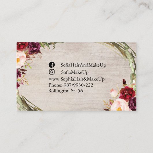 フローラブルガンディピーニー赤面 素朴 名刺 (裏面)