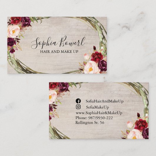 フローラブルガンディピーニー赤面 素朴 名刺 (正面/裏面)