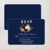 フローラブルガンディブルーウェディングRSVP 出欠カード (正面/裏面)
