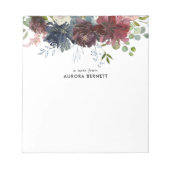 フローラブルガンディブルー開花 エレガント ノートパッド (正面)