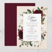 フローラブルガンディベージュマグノリアエレガント救日付 招待状 (正面/裏面)