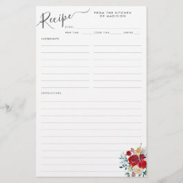 フローラブルガンディホリーホリデーキッチンレシピシート