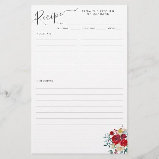 フローラブルガンディホリーホリデーキッチンレシピシート (正面)