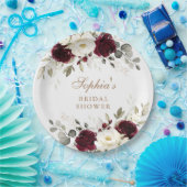 フローラブルガンディホワイトグリーンリー金ゴールドブライダルシャワー ペーパープレート (パーティー)