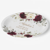 フローラブルガンディホワイトグリーンリー金ゴールドブライダルシャワー ペーパープレート (アングル)
