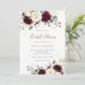 フローラブルガンディホワイトグリーンリー金ゴールドブライダルシャワー 招待状 (スタンド正面)
