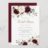フローラブルガンディホワイトグリーンリー金ゴールドブライダルシャワー 招待状 (正面/裏面)