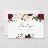 フローラブルガンディマグノリアグリーンリーエレガントな結婚式 サンキューカード (正面)